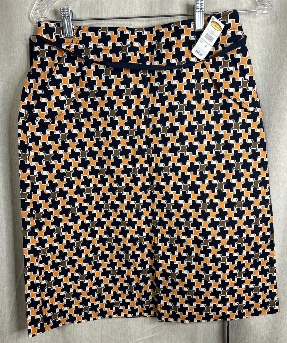 Talbots NWT Women's Pencil Skirt Size 4 - Geometric Pattern-Pockets-Ribbon Belt
